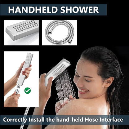 Aolemi Ceiling Mount Shower System Rain Shower Head with Handheld Spray High Pressure Shower Faucet Set Rough-in Valve Shower Trim Kit Included Bathroom Polish Chrome 12 Inch Ceiling Shower Head
