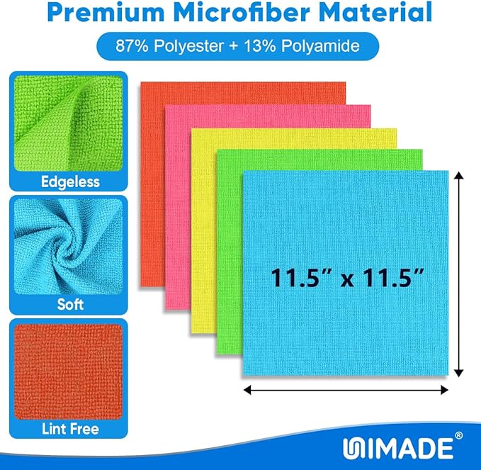 Microfiber Cleaning Cloth, 50PK Reusable Shop Rags Bulk Microfiber Cleaning Cloth Lint Free Cleaning Towels for Car Kitchen Automotive Bar Mechanic Restaurant Garage, 11.5"x11.5", Multicolor
