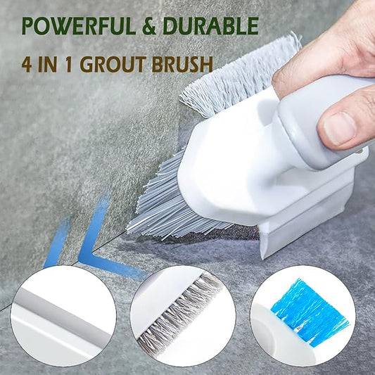 Alnorte 4 in 1 Grout Cleaning Brush with Scrape, V Shape Grout Cleaner for Tile Floors, Bathroom, Corner, Baseboard, Kitchen, Shower with Stiff Bristles (White)