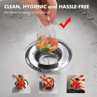 200 Pack Kitchen Sink Strainer Mesh Bag, Anti-Clogging Disposable Sink Drain Covers, Kitchen Essentials Sink Filter Nets, Fits Most Sink Strainers (4.0 x 4.0 Inch)