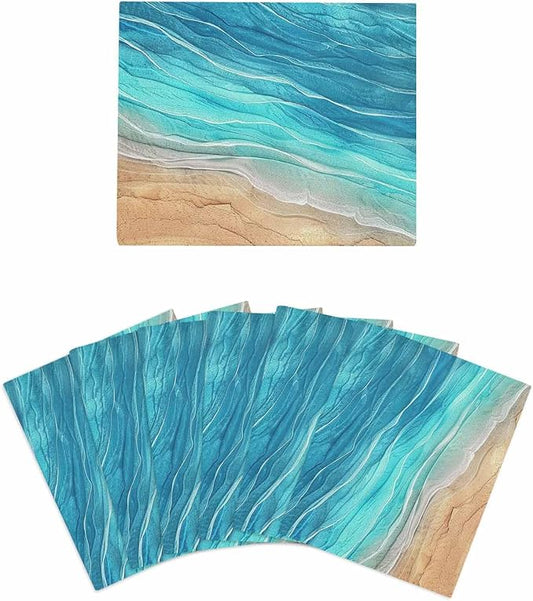 6 Pack Abstract Turquoise Kitchen Dish Cloths, Ocean Beach Waves Lines Gradient Dishcloths for Kitchen, Reusable Paper Towels, Super Absorbent Quick Drying Washcloths Cleaning Wipes, 6x5 inch