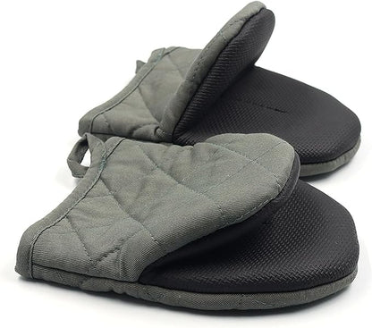 Short Oven Mitts, Heat Resistant 500°F, Silicone Grip Kitchen Gloves, Non-Slip for Baking, Grilling, BBQ, Machine Washable with Hanging Loop, 2-Pack Set, Gray