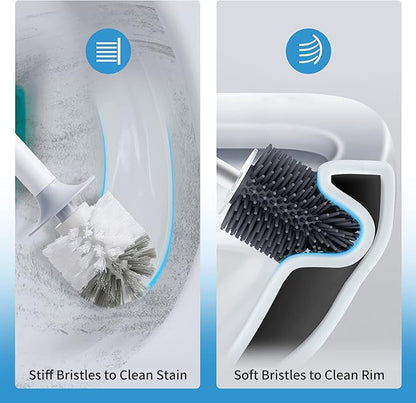 BOOMJOY Toilet Bowl Brush and Holder - Durable Head Toilet Cleaner Brush with Dense Bristles & Clear Base for Bathroom Deep Cleaning - Household Cleaning Accessories - White