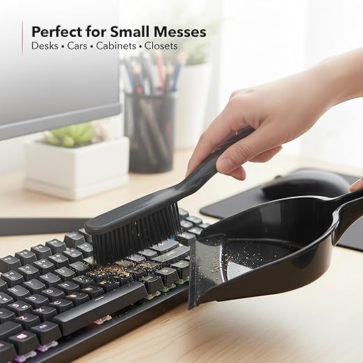 OVENTE Carpet Rake Rubber Broom for Pet Hair Removal with Squeegee, Detailing Lint Fur Remover Brush, Dustpan and 50” Handle, Cleaning Tools Set for Rug, Hardwood Floor, Tile and Window, Grey CT2504GY