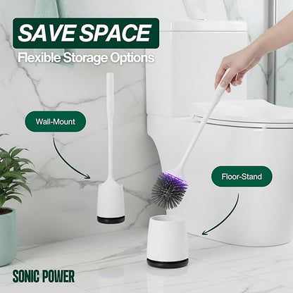 Electric Toilet Brush & Scrubber – Self Cleaning Silicone Toilet Bowl Brush with UVC Light, Rechargeable Wireless Spinning Toilet Brush & Holder Set, Wall Mount or Floor Standing (2 Pack)