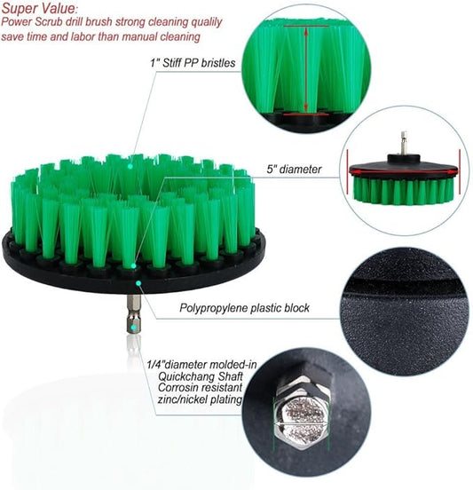 Drill Brush Soft Medium Stiff Bristle Powered Scrub Attachments Cleaning Kit for Bathroom Shower Grout Carpet Tires Boats Ceramic Marble Wheels Glass Carpets Upholstery (3''+5'')