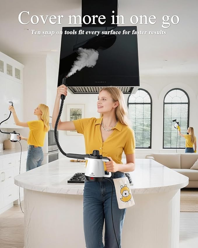 1200W Handheld Steam Cleaner for Home, Powerful Natural Multi‑Surface Steam Cleaner with 13 Accessories, 13.5oz Pressurized Steamer for Deep Cleaning Tile, Grout, Shower, Bathroom, Kitchen, Car, White