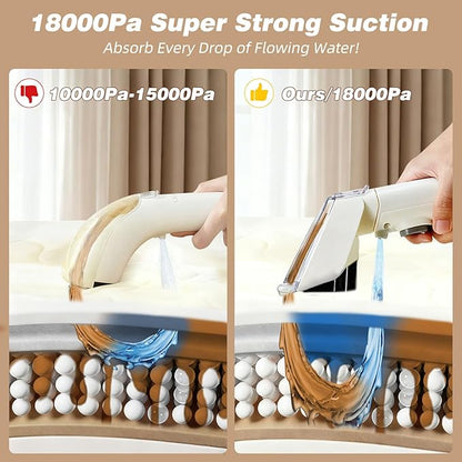 Coospider 18Kpa Portable Carpet Cleaner Machine, Powerful Suction with Cleaning Tools & Upholstery Cleaner, Couch Cleaning with Pet Stains Remover for Dog Bed, Furniture, Rug, Sofa, Car & Mattress