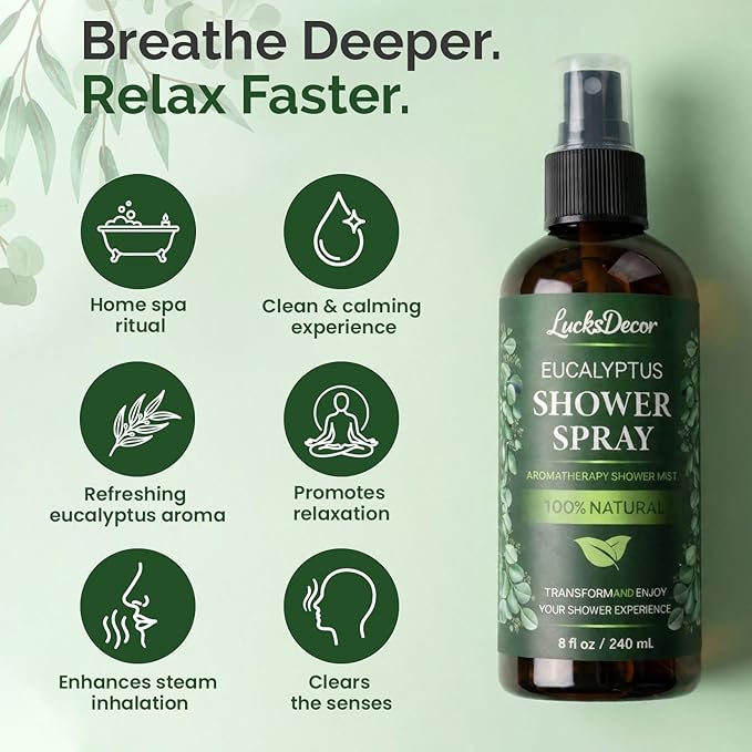 Eucalyptus Shower Spray 8oz – Aromatherapy Shower Mist, Spa and Sauna Inspired Shower Steamer Alternative for Refreshing, Relaxing Showers - Bath Oil Spray Eucalyptus Essential Oil