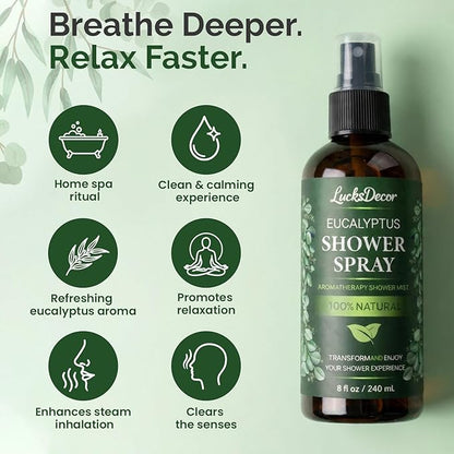Eucalyptus Shower Spray 8oz – Aromatherapy Shower Mist, Spa and Sauna Inspired Shower Steamer Alternative for Refreshing, Relaxing Showers - Bath Oil Spray Eucalyptus Essential Oil