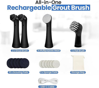 BEEST GroutCare 14000 Rechargeable Electric Spin Scrubber - Bathroom Cleaning Brush w/ 4 Replaceable Heads, Dual Speed, IPX6 Waterproof - Cordless Shower Scrubber for Bathtub, Grout, Tile, Kitchen