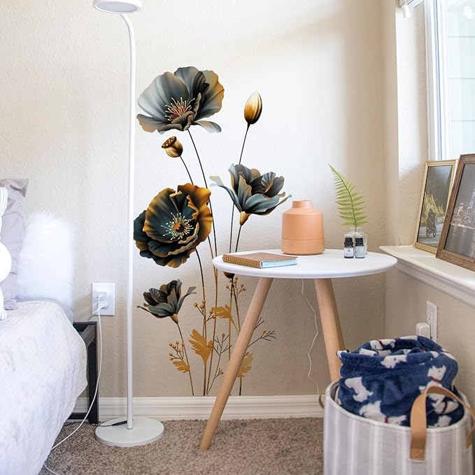 3D Wall Stickers Black Gold Floral Wall Art Decal Decor for Bedroom Living Room Offices Home Decoration