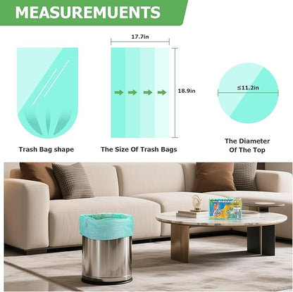 3 Gallon Trash Bag Bathroom Green-Unscented - Small Kitchen Mini Garbage Bags Biodegradable Compostable 100 Count Strong Can Bin Liners for Car Office Bulk Waste Basket Liner Heihaily