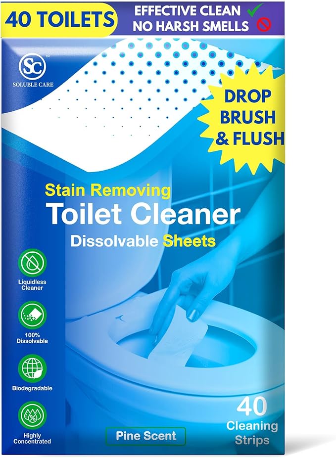 80 Dissolvable Toilet Bowl Cleaner Sheets (Easy Clean, Quick-Dissolving, Septic-Safe Cleaning) + Sample Pack (Laundry, Foaming Hand Soap, Toilet & Floor Cleaner Dissolvable Sheets)