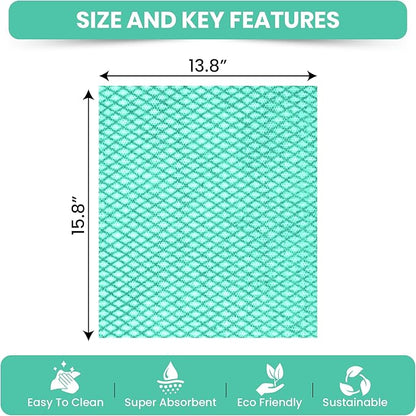 50 Count Disposable Cleaning Cloths, Green - 13.8"x15.8" Ultra Absorbent Towels for Kitchen, Stove & Bathroom - Multi-Purpose Soft Dish Cloths