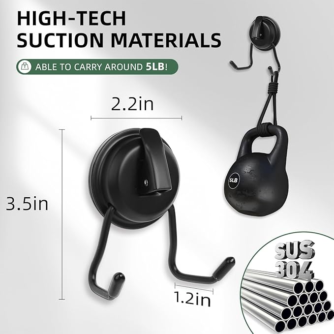 Stainless Still Suction Cup Hooks for Shower, Bathroom, Kitchen, Glass Door, Mirror, Tile – Loofah, Towel, Coat, Bath Robe Hook Holder,(2-PCS), Matte Black