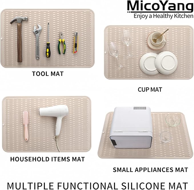 MicoYang Silicone Dish Drying Mat for Multiple Usage,Easy clean,Eco-friendly,Heat-resistant Silicone Mat for Kitchen Counter or Sink,Refrigerator or Drawer Liner Tapioca 3XL 28 inches x 18 inches