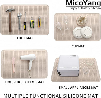 MicoYang Silicone Dish Drying Mat for Multiple Usage,Easy clean,Eco-friendly,Heat-resistant Silicone Mat for Kitchen Counter or Sink,Refrigerator or Drawer Liner Tapioca 3XL 28 inches x 18 inches
