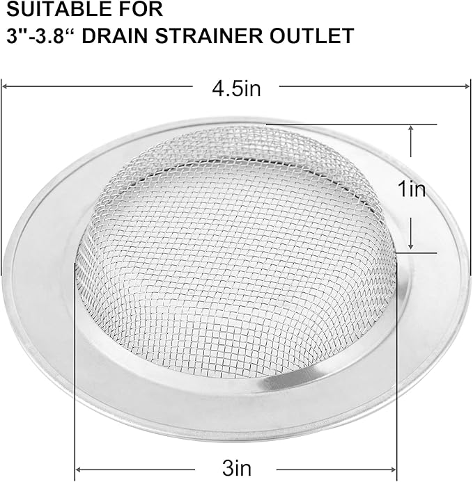 CORNERJOY 2PCS Kitchen Sink Strainer-Stainless Steel Mesh Drain Strainer,Large Wide Rim 4.5" Diameter