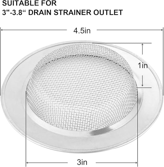 CORNERJOY 2PCS Kitchen Sink Strainer-Stainless Steel Mesh Drain Strainer,Large Wide Rim 4.5" Diameter