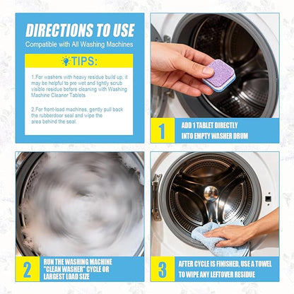 Washing Machine Cleaner Tablets - 24 Pack (12 Month Supply) | HE Compatible for Top & Front Load Washers | Pet-Safe Formula Eliminates Odors, Lint & Detergent Buildup (Lavender scent)