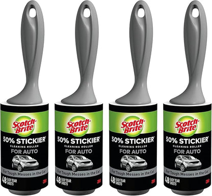 Scotch-Brite 50% Stickier Auto Lint Roller 4 Rollers 48 Sheets Per Roller (192 Sheets Total)