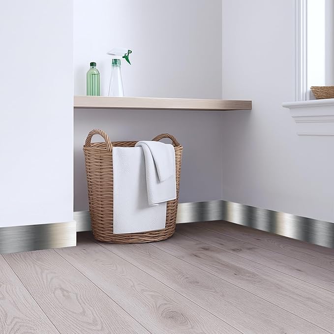 Metallic Stripe Wallpaper Border 196x4 Inch Peel and Stick Wall Border Silver Grey Brushed Metal Pattern Removable Vinyl Wall Trim for Kitchen Bathroom Living Room Office Decor