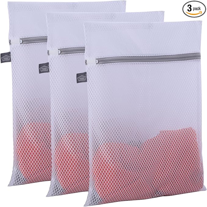 Kimmama Laundry Mesh Wash Bags, Lingerie Bags for Washing Delicates, Mesh Laundry Bags for Washing Machine, White Net, Grey Zipper, 3S
