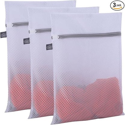 Kimmama Laundry Mesh Wash Bags, Lingerie Bags for Washing Delicates, Mesh Laundry Bags for Washing Machine, White Net, Grey Zipper, 3S