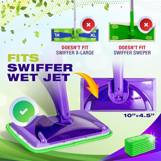 VanDuck Reusable Mop Pads for Swiffer WetJet (4 Pack) - Microfiber Mop Refill for Wet Mopping Cloths - Washable Pads Compatible with Multi-Surface Floor Cleaning