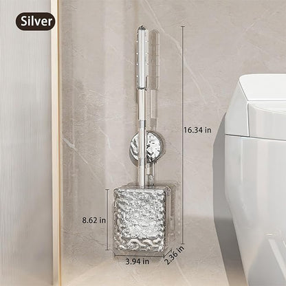 Silicone Toilet Brush with Holder Comes with Suction Cups Deep Cleaning Toilet Brush with Flexible Bristles Space Saving for Bathroom Modern Design Quick Drying Easy to Assemble Silver