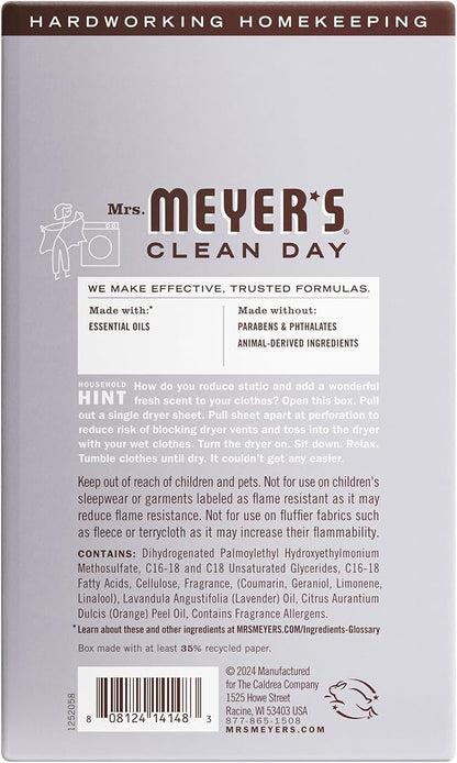 MRS. MEYER'S CLEAN DAY Dryer Sheets, Lavender, 80 ct