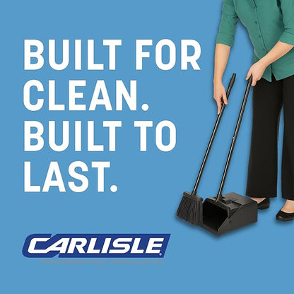Carlisle FoodService Products Duo-Pan Lobby Broom and Dustpan Set – 36" Upright Broom with 2-Piece Handle and Pivoting Pan – Compact Commercial Floor Tool for Tight Spaces, Black