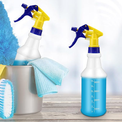 10 Pack Spray Bottles 16 oz Empty Water Spray Bottles for Cleaning Heavy Duty Refillable Squirt ‌container with Measurements Adjustable Nozzle for Household (Blue and Yellow,Stylish Style)