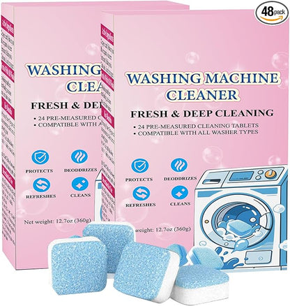 48-Pack Washing Machine Cleaner Tablets for the Front Load and Top Load Compatible Descaler Pods for Laundry Tub, Drum and Gasket Septic Safe, Fresh Scent