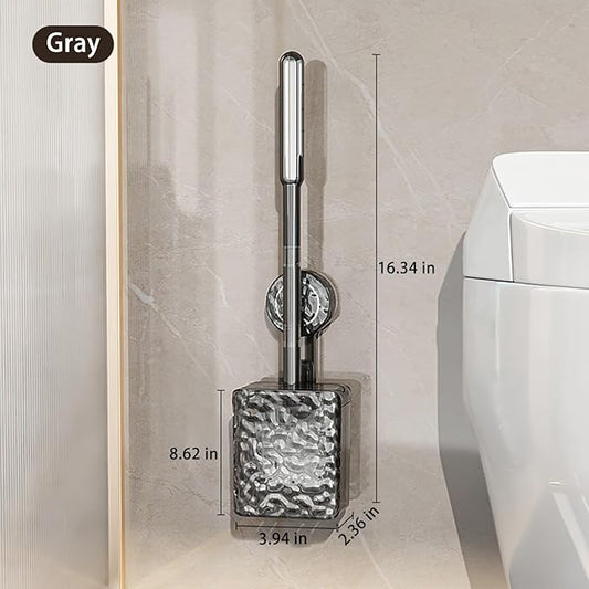 Silicone Toilet Brush with Holder Comes with Suction Cups Deep Cleaning Toilet Brush with Flexible Bristles Space Saving for Bathroom Modern Design Quick Drying Easy to Assemble Gray