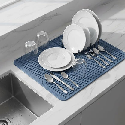Silicone Drying Mat 16 × 12 – Royal Blue Non-Slip Sink Mat for Kitchen Counter, Heat-Resistant Food-Grade Dish Pad, Easy-Clean Multipurpose Drawer Liner (Royal Blue, 16" x 12")