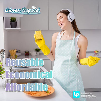 Yellow Household Kitchen Cleaning Dishwashing Reusable Gloves - Medium & Small