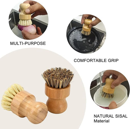 4 Piece Bamboo Dish Brush Set - Bamboo Dish Bottle Brush with Sisal, Dish Scrubber for Kitchen Cleaning Dishes, Pots, Pans