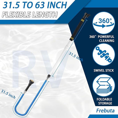 Rv Tank Rinser,62.5" RV Holding Tank Swivel Stik Rinser 304 Stainless Steel Hose with Flexible Rotary Cleaning Sprayer For Camper Toilet RV Black Water Tank Cleaner Wand and Garden (62.5in)