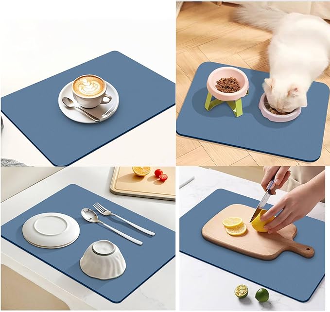 Dish Drying Mat for Kitchen Counter,Drying Mat for Dish Rack,Absorbent Hide Stain Rubber Mat,Coffee Mat, Kitchen Counter Mat (Blue, 12"x19")