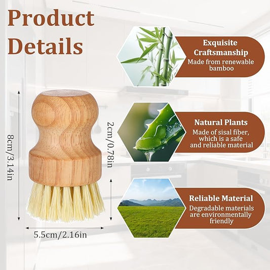 12 Pack Bamboo Scrub Brush for Dishes, Wooden Dish Scrubber Brushes with Natural Sisal Bristle Full Circle Scrub Brush for Kitchen Cleaning Dishes Iron Pot Pan Sink