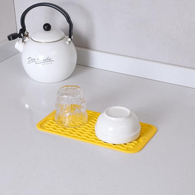 MicoYang Silicone Dish Drying Mat for Multiple Usage,Easy clean,Eco-friendly,Heat-resistant Silicone Mat for Kitchen Counter or Sink,Refrigerator or Drawer Liner Yellow S 12 inches x 6 inches