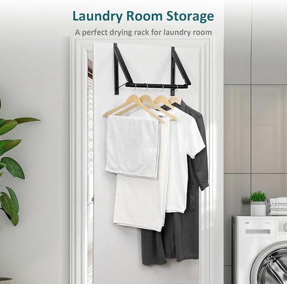 Foldable Over The Door Clothes Hanger, Drying Rack for Coat, Space Saving Small Clothes Rack Door Hangers for Clothing, Black