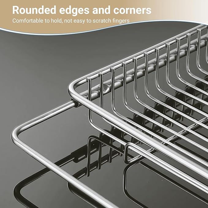 Expandable Over The Sink Dish Drainer Drying Rack, Stainless Steel Metal, Small Adjustable Dish Drainer Drying Rack for Kitchen Counter, Space Saving for Compact Kitchen