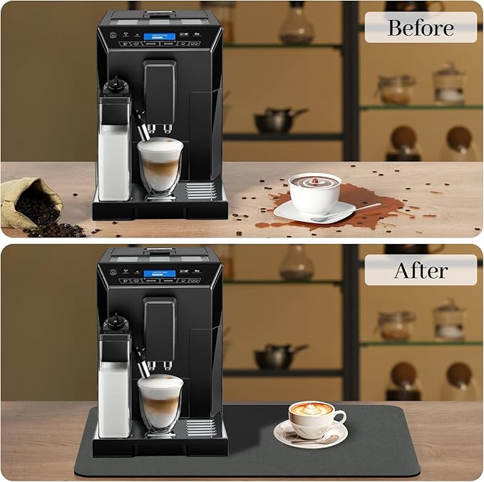 Bloss Coffee Bar Mat for Countertops, Grey Dish Drying Mat for Multiple Usage, Kitchen Counter Mat, Absorbent Hide Stain Rubber Backed Dish Drying Pad / 16.1"x24.1"
