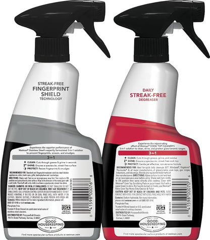 Weiman Stainless Steel Cleaner & Cooktop Daily Cleaner - 12 Ounce - Kitchen Appliance Cleaner Kit