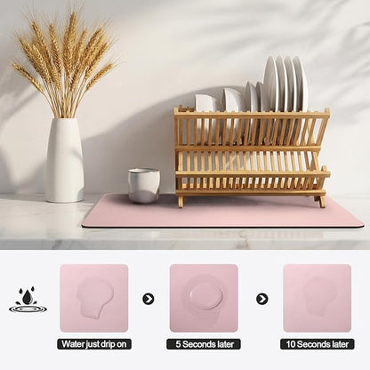 Ecotrim - Dish Drying Mat for Kitchen Counter | Coffee Bar Mat for Countertops | Heat Resistant Drainer Mat with Non-slip Rubber Backed | Hide Stain Kitchen Absorbent Draining Mat | Pink 18"x32"