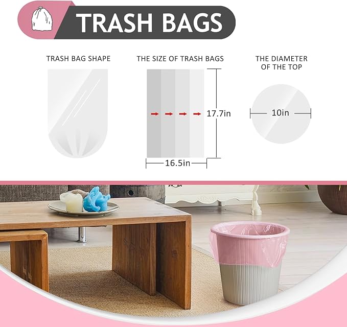 Teivio 2 Gallon 180 Counts Strong Trash Bags Garbage Bags, Bathroom Trash Can Bin Liners, Plastic Bags for home office kitchen, Pink