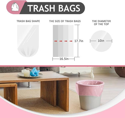 Teivio 2 Gallon 180 Counts Strong Trash Bags Garbage Bags, Bathroom Trash Can Bin Liners, Plastic Bags for home office kitchen, Pink